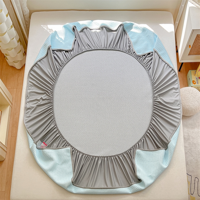 91家纺网 家纺一手货源 找家纺 鑫钰 2025新款超速凉感冰丝绣花凉席-床笠款 冰柠檬-冰豆豆蓝（床笠款）