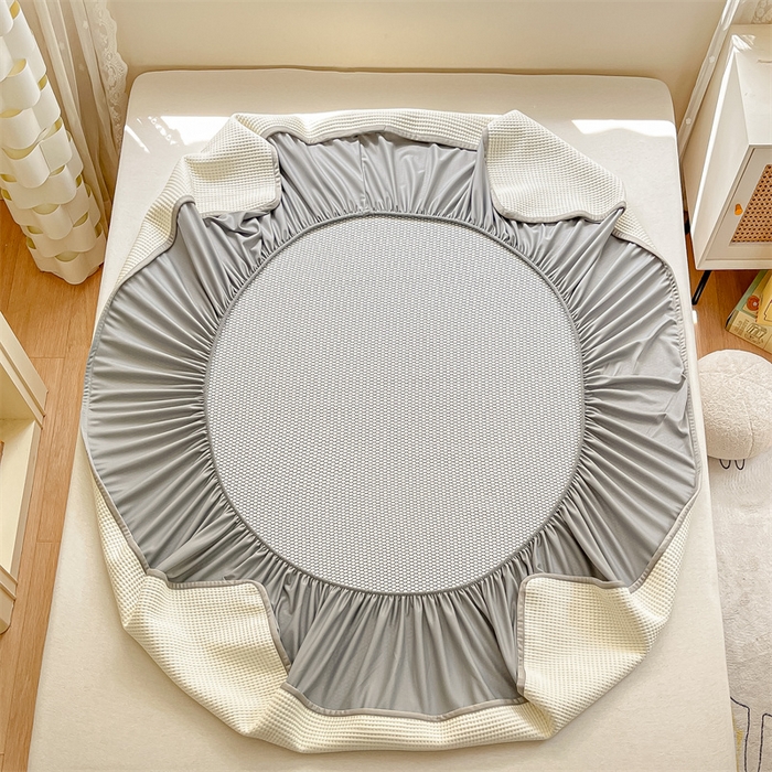 91家纺网 家纺一手货源 找家纺 鑫钰 2025新款超速凉感冰丝绣花凉席-床笠款 冰柠檬-华夫格米（床笠款）