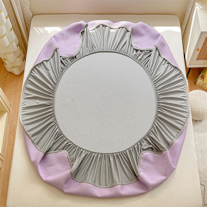 91家纺网 家纺一手货源 找家纺 鑫钰 2025新款超速凉感冰丝绣花凉席-床笠款 冰柠檬-华夫格紫（床笠款）