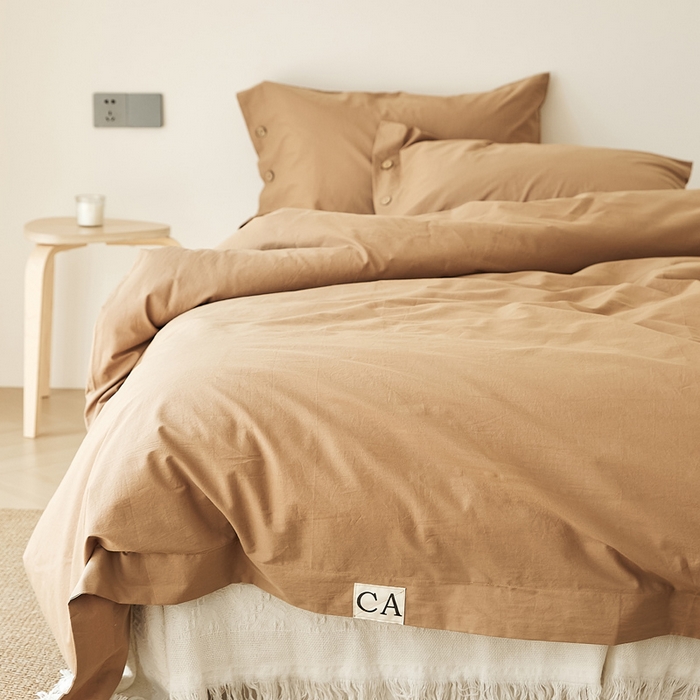 91家纺网 家纺一手货源 找家纺 EH家居 2025新款旧拾光系列全棉水洗棉单品被套 旧拾光-拿铁咖