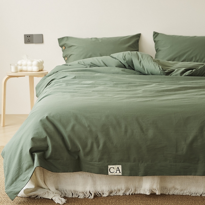 91家纺网 家纺一手货源 找家纺 EH家居 2025新款旧拾光系列全棉水洗棉单品被套 旧拾光-墨绿