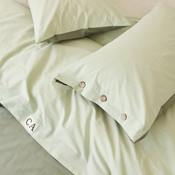 91家纺网 家纺一手货源 找家纺 EH家居 2025新款旧拾光系列全棉水洗棉单品被套 旧拾光-水绿