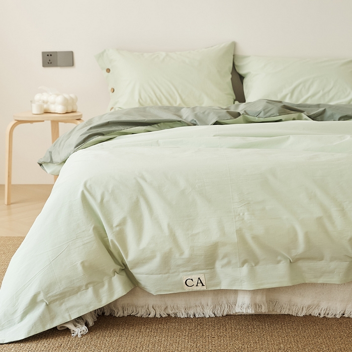 91家纺网 家纺一手货源 找家纺 EH家居 2025新款旧拾光系列全棉水洗棉单品被套 旧拾光-水绿