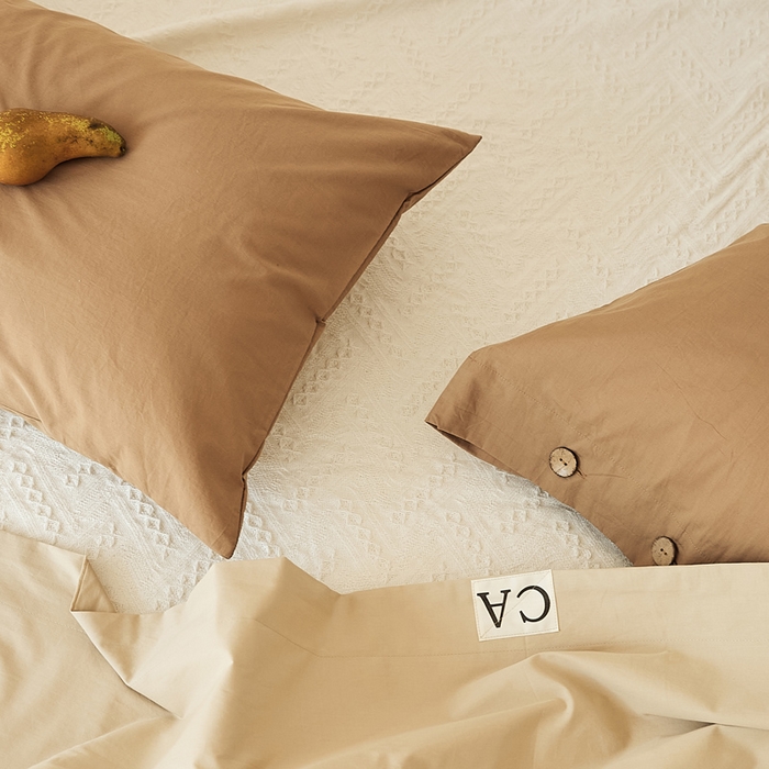 91家纺网 家纺一手货源 找家纺 EH家居 2025新款旧拾光系列全棉水洗棉单品枕套 旧拾光-拿铁咖