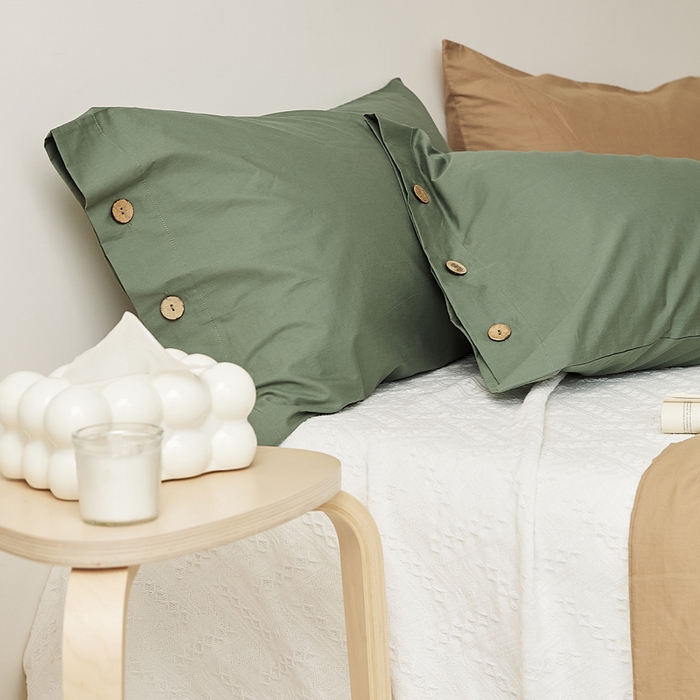 91家纺网 家纺一手货源 找家纺 EH家居 2025新款旧拾光系列全棉水洗棉单品枕套 旧拾光-墨绿