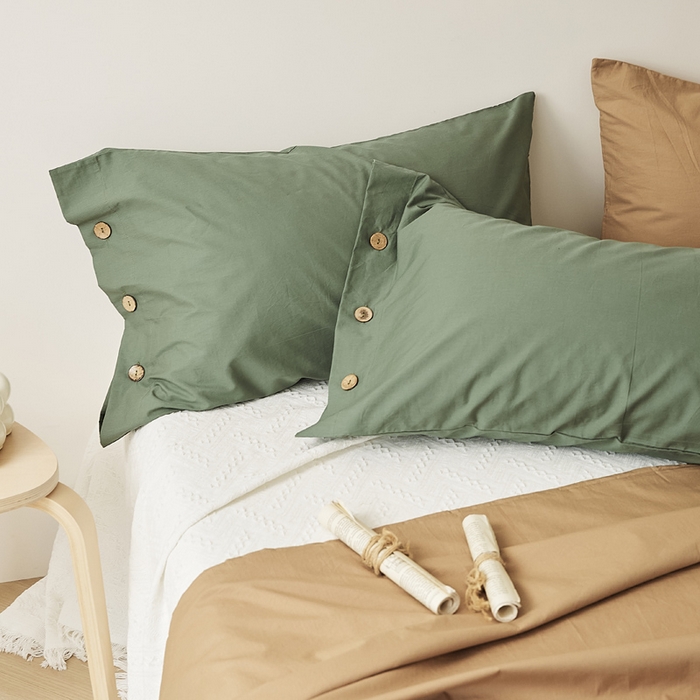 91家纺网 家纺一手货源 找家纺 EH家居 2025新款旧拾光系列全棉水洗棉单品枕套 旧拾光-墨绿