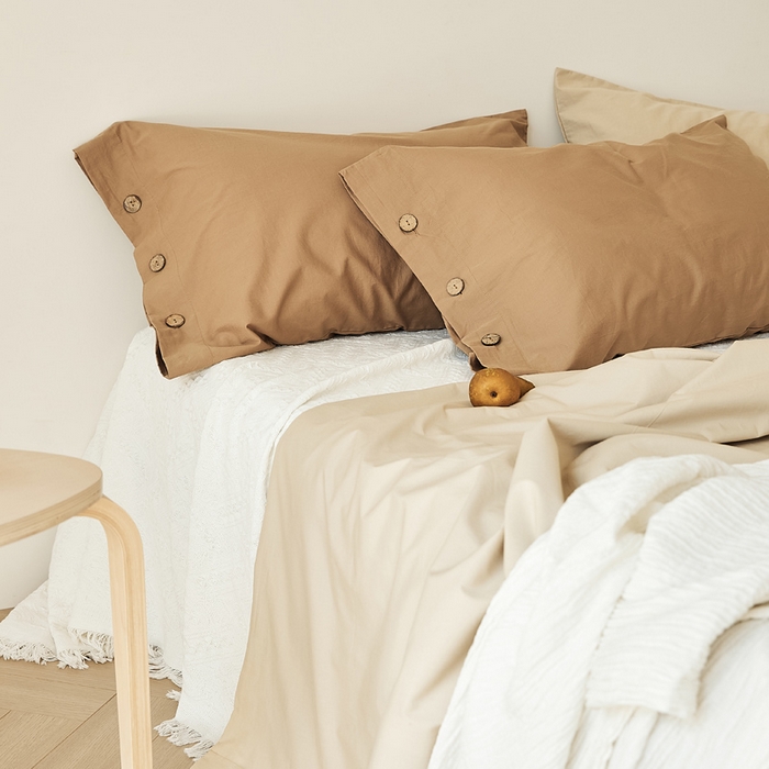 91家纺网 家纺一手货源 找家纺 EH家居 2025新款旧拾光系列全棉水洗棉单品枕套 旧拾光-拿铁咖