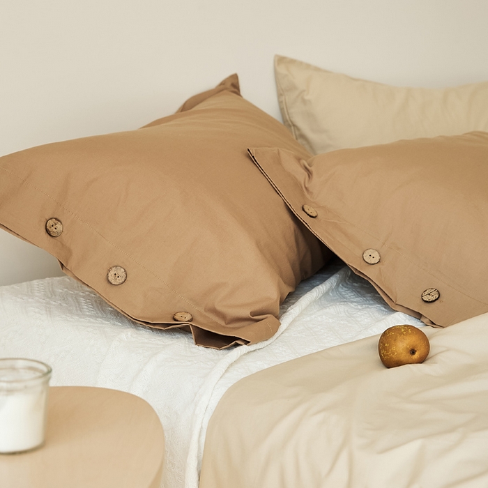 91家纺网 家纺一手货源 找家纺 EH家居 2025新款旧拾光系列全棉水洗棉单品枕套 旧拾光-拿铁咖