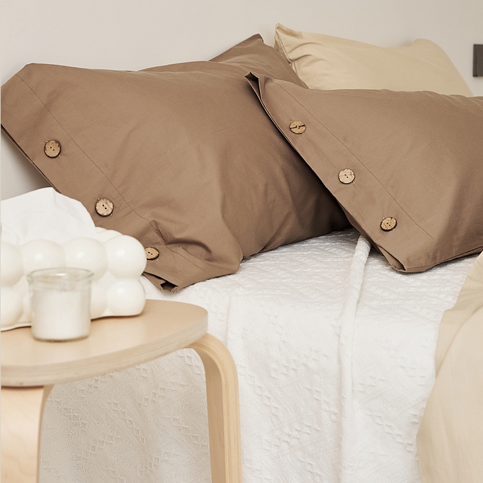 91家纺网 家纺一手货源 找家纺 EH家居 2025新款旧拾光系列全棉水洗棉单品枕套 旧拾光-巧克力棕