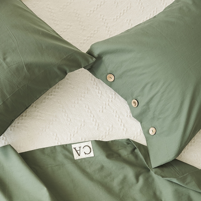 91家纺网 家纺一手货源 找家纺 EH家居 2025新款旧拾光系列全棉水洗棉单品枕套 旧拾光-墨绿