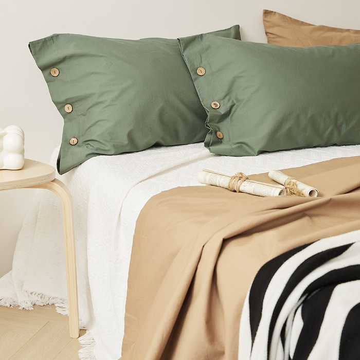 91家纺网 家纺一手货源 找家纺 EH家居 2025新款旧拾光系列全棉水洗棉单品枕套 旧拾光-墨绿