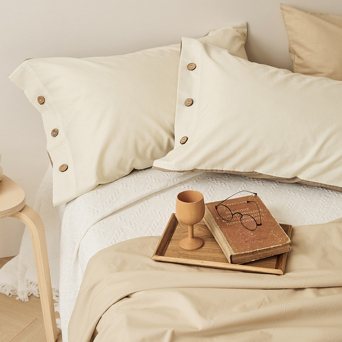 91家纺网 家纺一手货源 找家纺 EH家居 2025新款旧拾光系列全棉水洗棉单品枕套 旧拾光-米咖