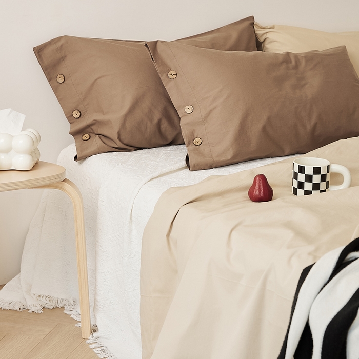 91家纺网 家纺一手货源 找家纺 EH家居 2025新款旧拾光系列全棉水洗棉单品枕套 旧拾光-巧克力棕