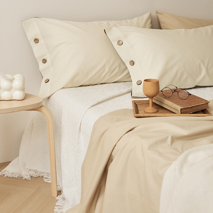 91家纺网 家纺一手货源 找家纺 EH家居 2025新款旧拾光系列全棉水洗棉单品枕套 旧拾光-米咖