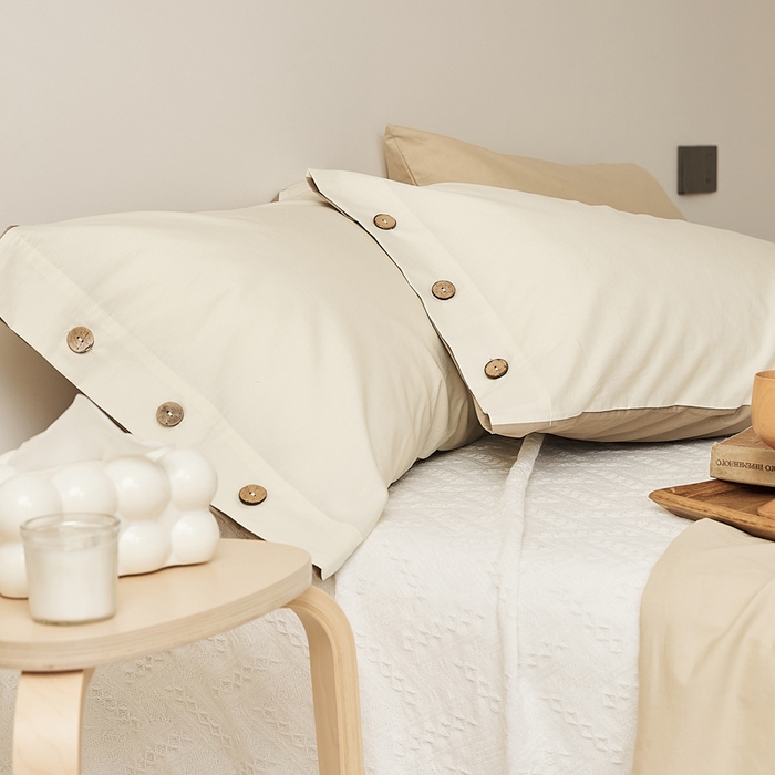 91家纺网 家纺一手货源 找家纺 EH家居 2025新款旧拾光系列全棉水洗棉单品枕套 旧拾光-米咖