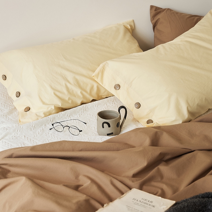 91家纺网 家纺一手货源 找家纺 EH家居 2025新款旧拾光系列全棉水洗棉单品枕套 旧拾光-淡奶黄