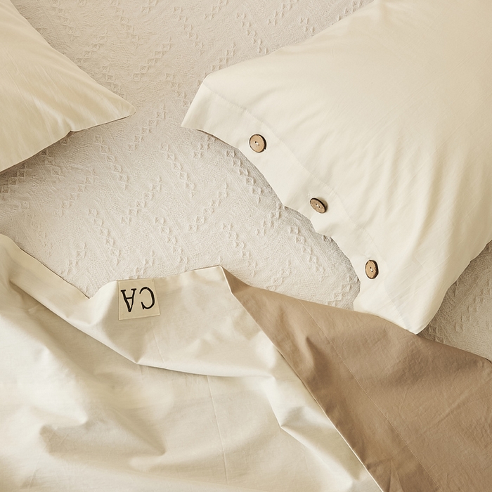 91家纺网 家纺一手货源 找家纺 EH家居 2025新款旧拾光系列全棉水洗棉单品枕套 旧拾光-米咖