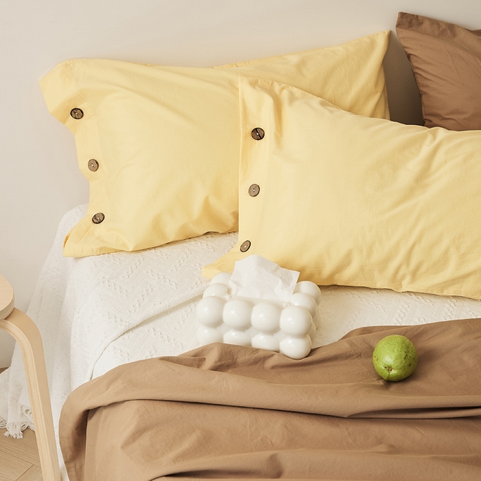 91家纺网 家纺一手货源 找家纺 EH家居 2025新款旧拾光系列全棉水洗棉单品枕套 旧拾光-茉莉黄