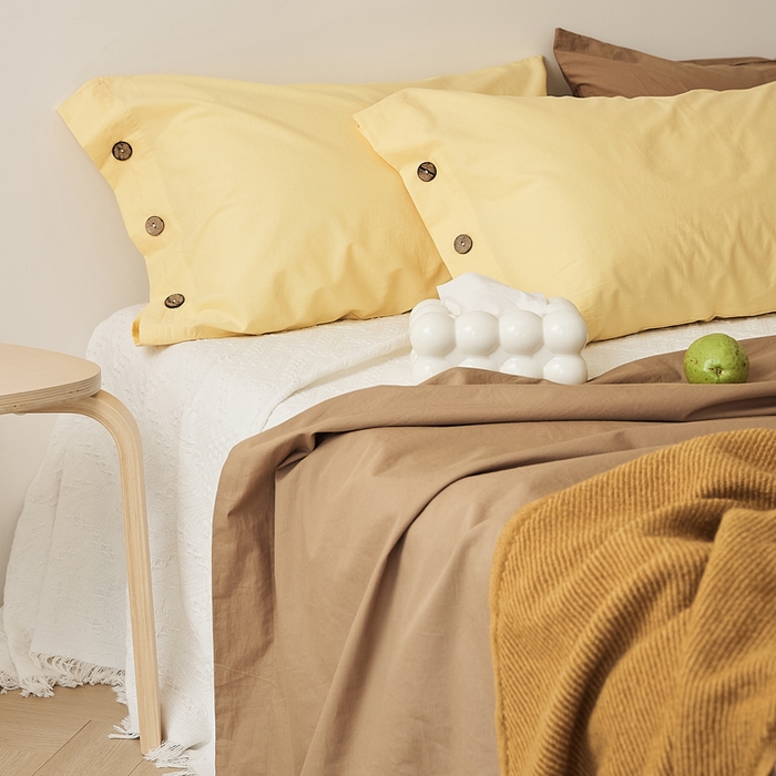 91家纺网 家纺一手货源 找家纺 EH家居 2025新款旧拾光系列全棉水洗棉单品枕套 旧拾光-茉莉黄