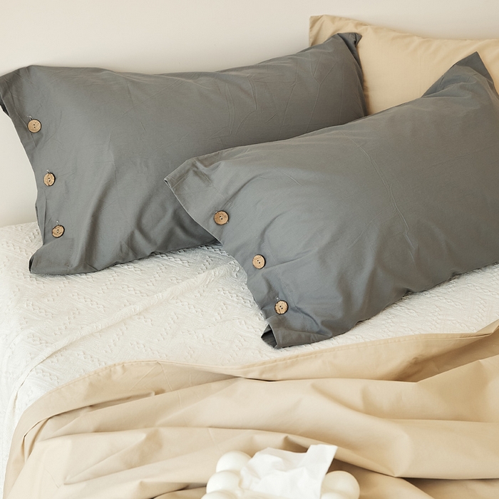 91家纺网 家纺一手货源 找家纺 EH家居 2025新款旧拾光系列全棉水洗棉单品枕套 旧拾光-深灰