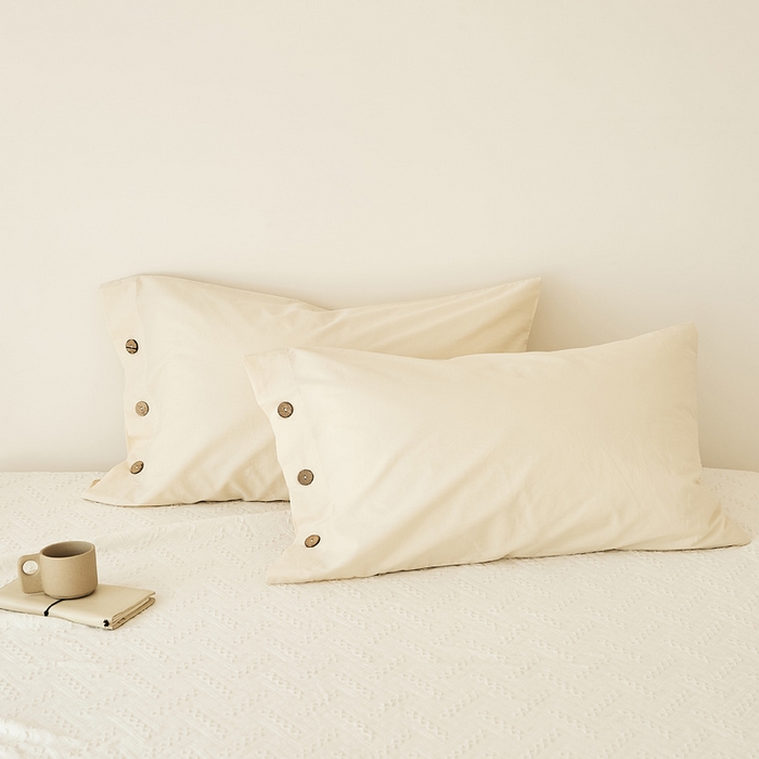EH家居 2025新款旧拾光系列全棉水洗棉单品枕套 旧拾光-奶白色