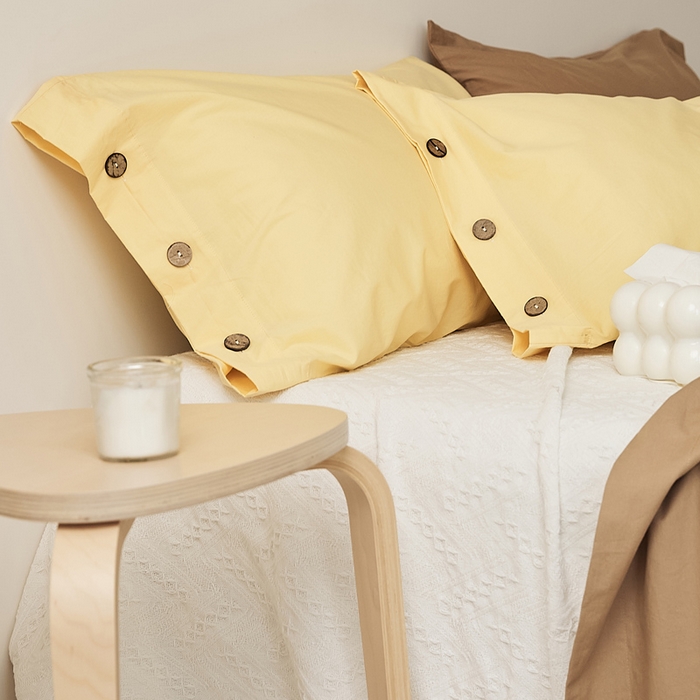 91家纺网 家纺一手货源 找家纺 EH家居 2025新款旧拾光系列全棉水洗棉单品枕套 旧拾光-茉莉黄