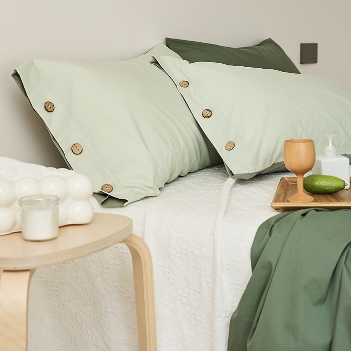 91家纺网 家纺一手货源 找家纺 EH家居 2025新款旧拾光系列全棉水洗棉单品枕套 旧拾光-水绿