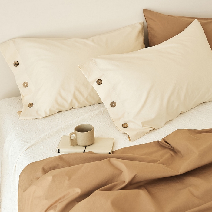 91家纺网 家纺一手货源 找家纺 EH家居 2025新款旧拾光系列全棉水洗棉单品枕套 旧拾光-奶白色