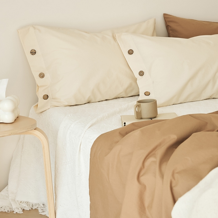 91家纺网 家纺一手货源 找家纺 EH家居 2025新款旧拾光系列全棉水洗棉单品枕套 旧拾光-奶白色