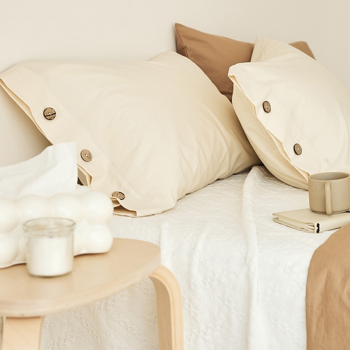 91家纺网 家纺一手货源 找家纺 EH家居 2025新款旧拾光系列全棉水洗棉单品枕套 旧拾光-奶白色