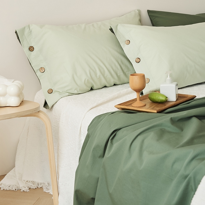 91家纺网 家纺一手货源 找家纺 EH家居 2025新款旧拾光系列全棉水洗棉单品枕套 旧拾光-水绿