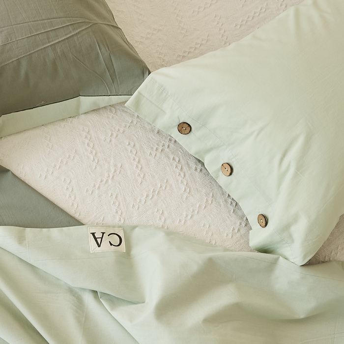 91家纺网 家纺一手货源 找家纺 EH家居 2025新款旧拾光系列全棉水洗棉单品枕套 旧拾光-水绿