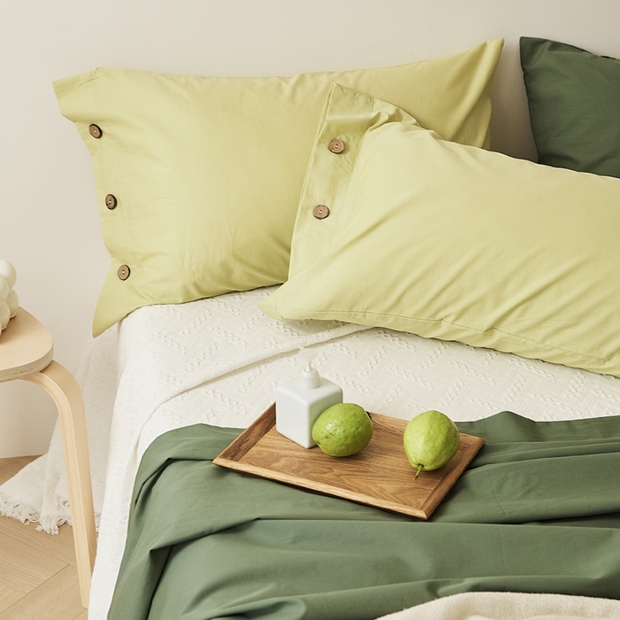 91家纺网 家纺一手货源 找家纺 EH家居 2025新款旧拾光系列全棉水洗棉单品枕套 旧拾光-香草青