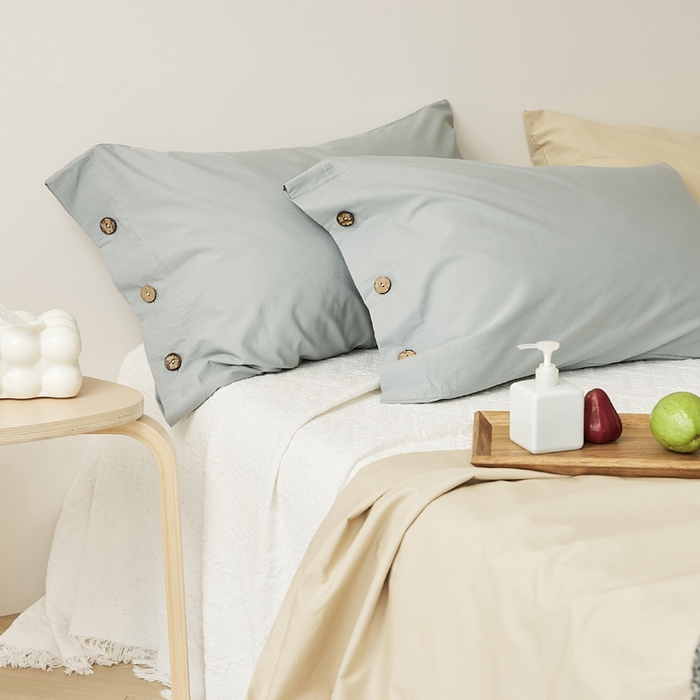 91家纺网 家纺一手货源 找家纺 EH家居 2025新款旧拾光系列全棉水洗棉单品枕套 旧拾光-云水蓝