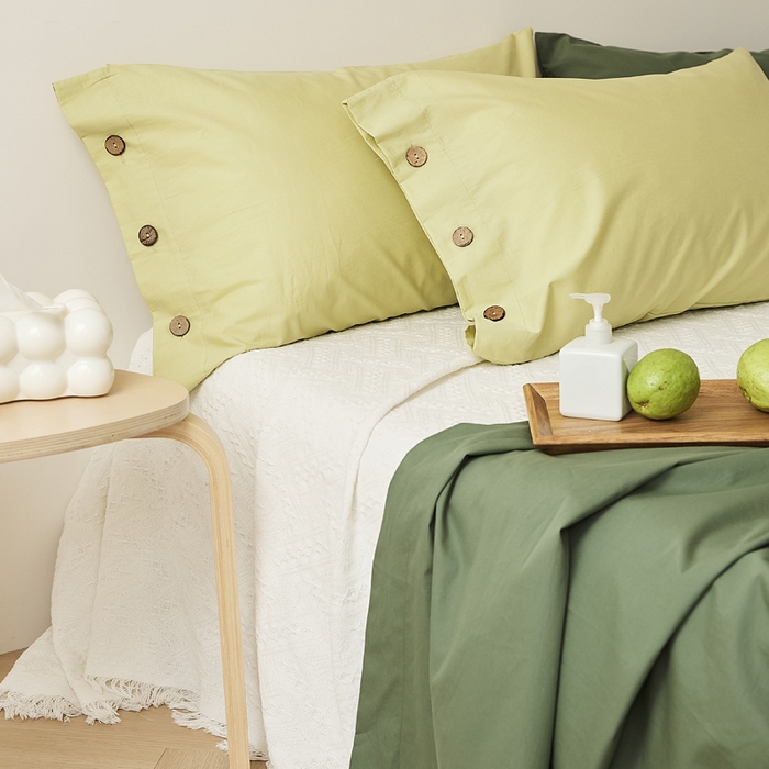 91家纺网 家纺一手货源 找家纺 EH家居 2025新款旧拾光系列全棉水洗棉单品枕套 旧拾光-香草青