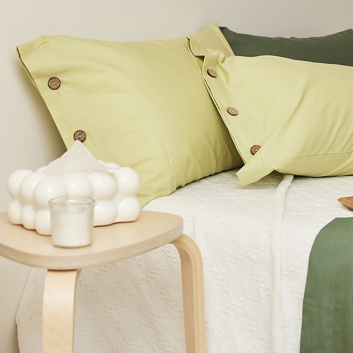 91家纺网 家纺一手货源 找家纺 EH家居 2025新款旧拾光系列全棉水洗棉单品枕套 旧拾光-香草青