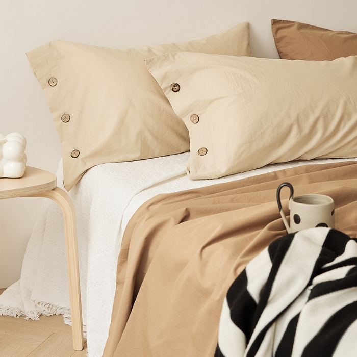 91家纺网 家纺一手货源 找家纺 EH家居 2025新款旧拾光系列全棉水洗棉单品枕套 旧拾光-浅卡其