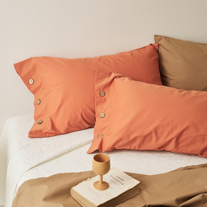 91家纺网 家纺一手货源 找家纺 EH家居 2025新款旧拾光系列全棉水洗棉单品枕套 旧拾光-橘红