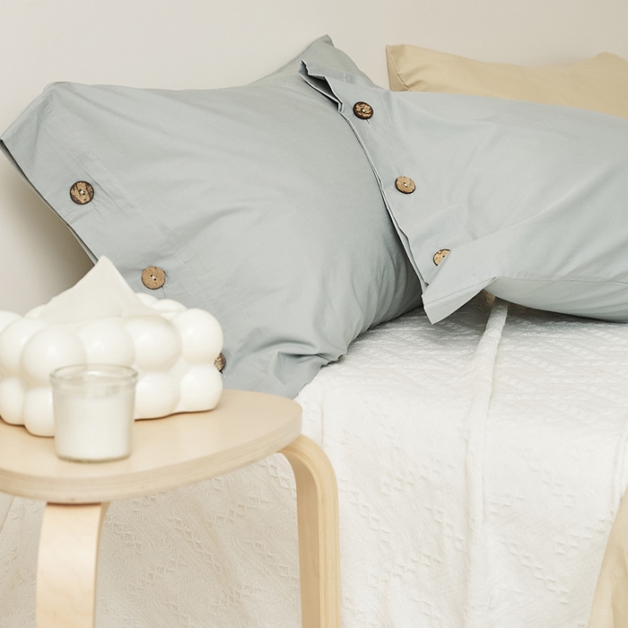 91家纺网 家纺一手货源 找家纺 EH家居 2025新款旧拾光系列全棉水洗棉单品枕套 旧拾光-云水蓝