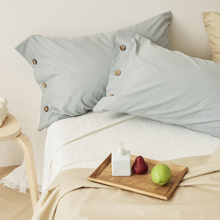 91家纺网 家纺一手货源 找家纺 EH家居 2025新款旧拾光系列全棉水洗棉单品枕套 旧拾光-云水蓝