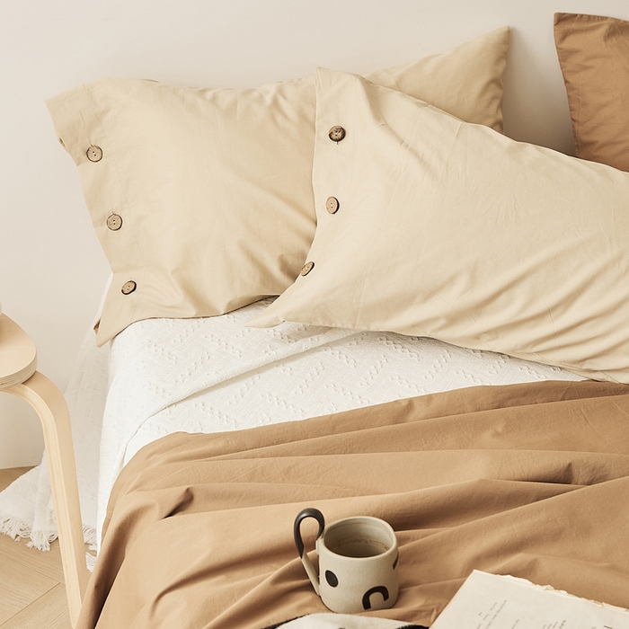 91家纺网 家纺一手货源 找家纺 EH家居 2025新款旧拾光系列全棉水洗棉单品枕套 旧拾光-浅卡其