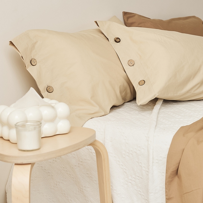 91家纺网 家纺一手货源 找家纺 EH家居 2025新款旧拾光系列全棉水洗棉单品枕套 旧拾光-浅卡其