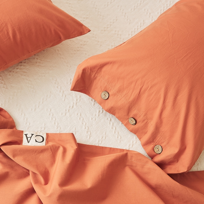 91家纺网 家纺一手货源 找家纺 EH家居 2025新款旧拾光系列全棉水洗棉单品枕套 旧拾光-橘红