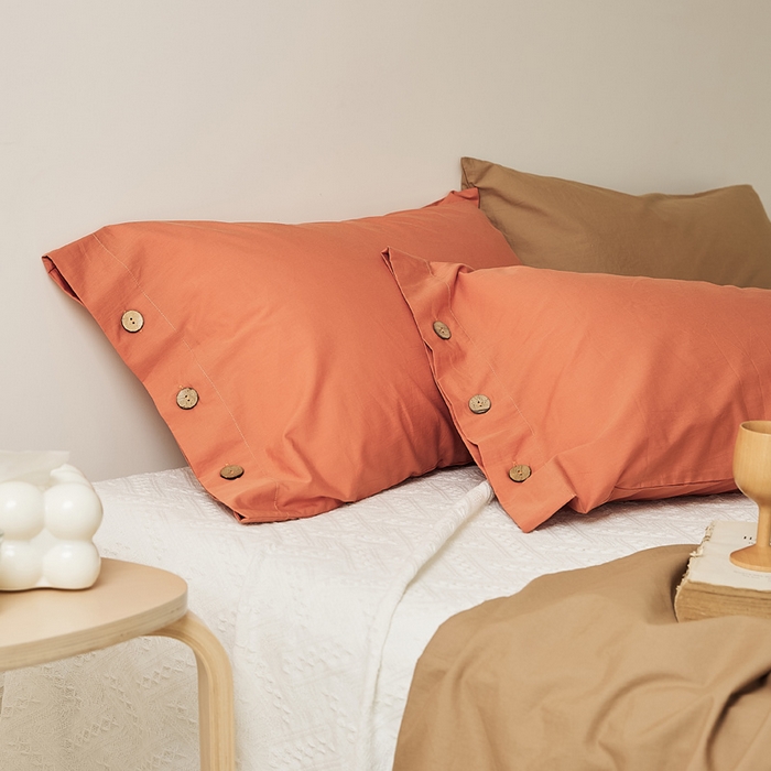 91家纺网 家纺一手货源 找家纺 EH家居 2025新款旧拾光系列全棉水洗棉单品枕套 旧拾光-橘红