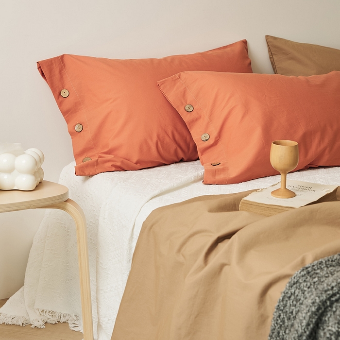 91家纺网 家纺一手货源 找家纺 EH家居 2025新款旧拾光系列全棉水洗棉单品枕套 旧拾光-橘红