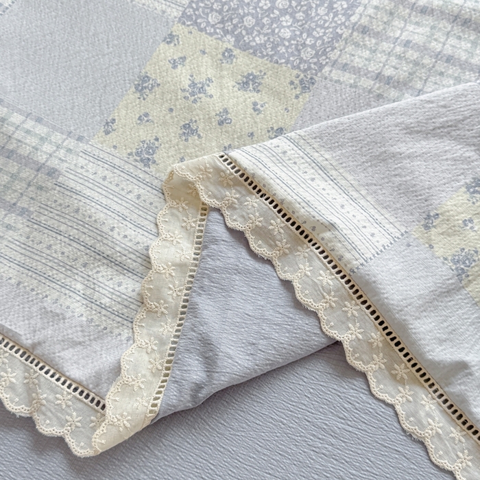 91家纺网 家纺一手货源 找家纺 芯贝儿 2025新款全m花边木m邹邹双层纱水洗m夏被四件套 百福蓝