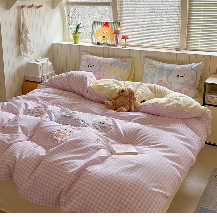 91家纺网 家纺一手货源 找家纺 （总）美乐迪家纺 2025新款全棉毛巾绣四件套格子系列