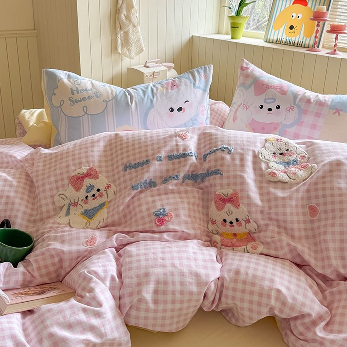 91家纺网 家纺一手货源 找家纺 （总）美乐迪家纺 2025新款全棉毛巾绣四件套格子系列