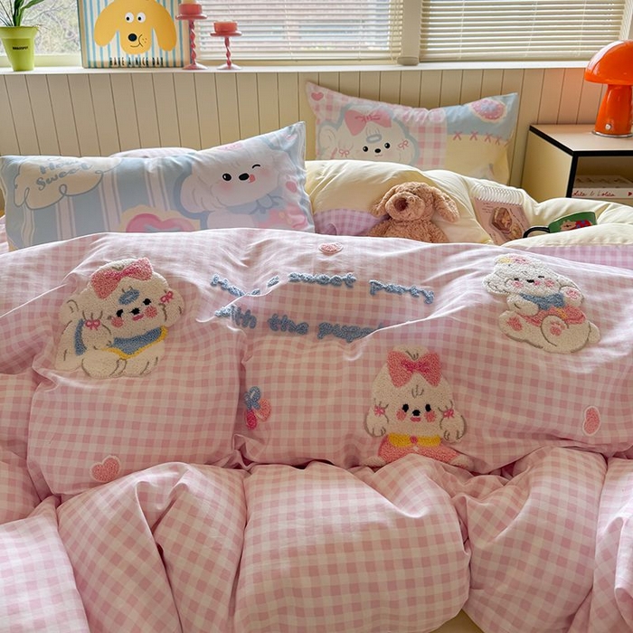 91家纺网 家纺一手货源 找家纺 （总）美乐迪家纺 2025新款全棉毛巾绣四件套格子系列