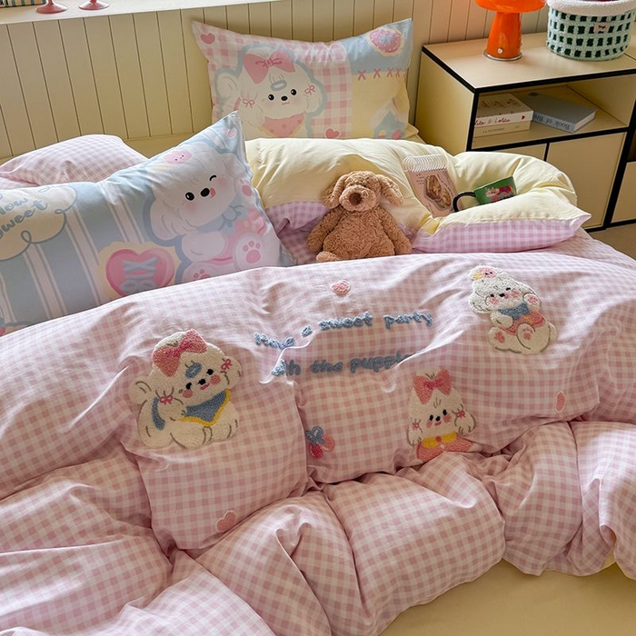 91家纺网 家纺一手货源 找家纺 （总）美乐迪家纺 2025新款全棉毛巾绣四件套格子系列